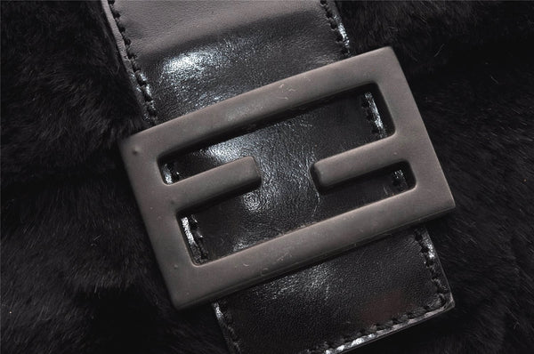 Authentic FENDI Mamma Baguette Shoulder Hand Bag Unborn Calf Leather Black 2710I