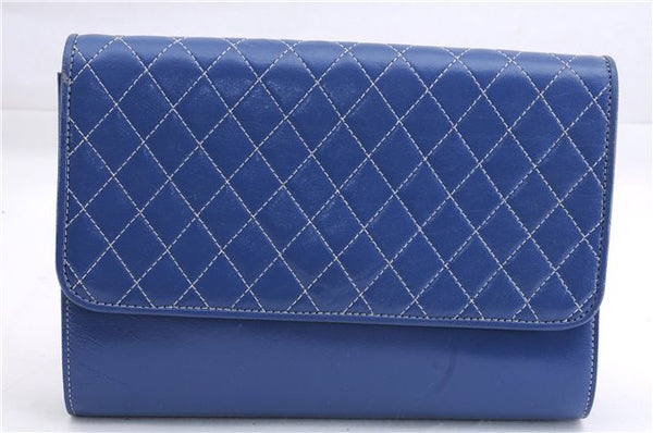 Authentic YVES SAINT LAURENT Clutch Hand Bag Purse Leather Blue 2718E