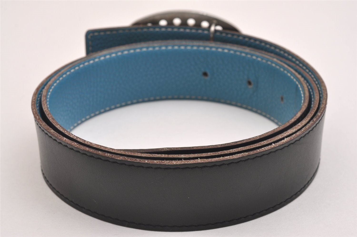 Authentic HERMES Mixte Mirage Leather Belt Size 85cm 33.5inches Black Blue 2719I