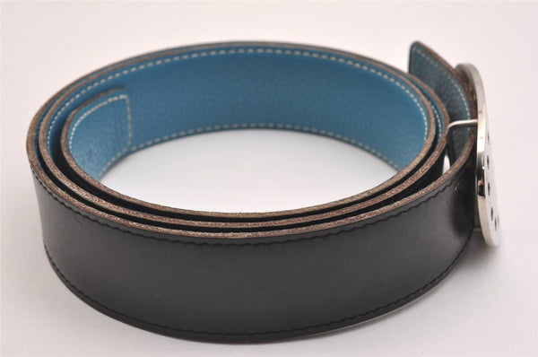 Authentic HERMES Mixte Mirage Leather Belt Size 85cm 33.5inches Black Blue 2719I