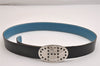 Authentic HERMES Mixte Mirage Leather Belt Size 85cm 33.5inches Black Blue 2719I