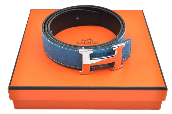 Authentic HERMES Constance Leather Belt Size 80cm 31.5" Blue Black Box 2720I