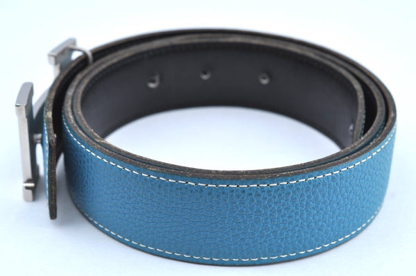 Authentic HERMES Constance Leather Belt Size 80cm 31.5" Blue Black Box 2720I