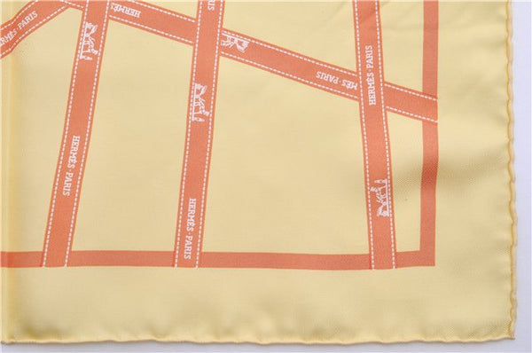 Authentic HERMES Petit Carre 40 Scarf Handkerchief "Bolduc" Silk Yellow 2721E