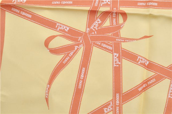 Authentic HERMES Petit Carre 40 Scarf Handkerchief "Bolduc" Silk Yellow 2721E