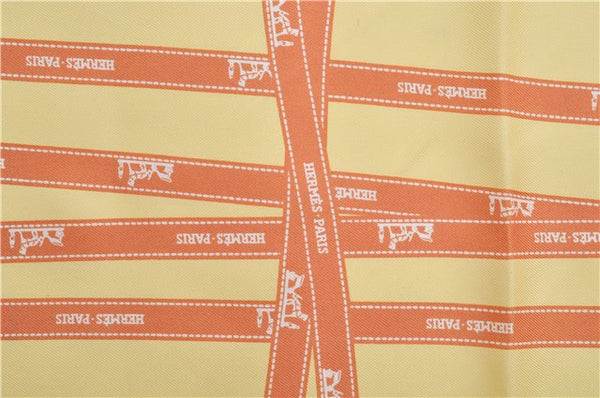 Authentic HERMES Petit Carre 40 Scarf Handkerchief "Bolduc" Silk Yellow 2721E