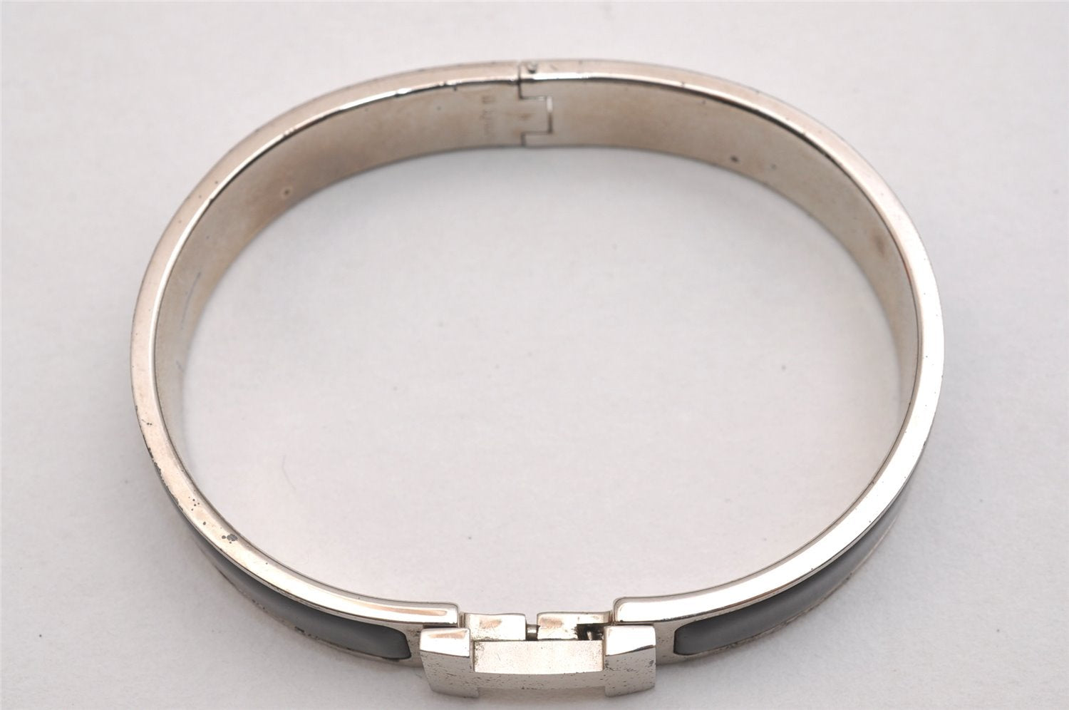 Authentic HERMES Vintage Clic H Bangle Bracelet Silver Black Box 2725I