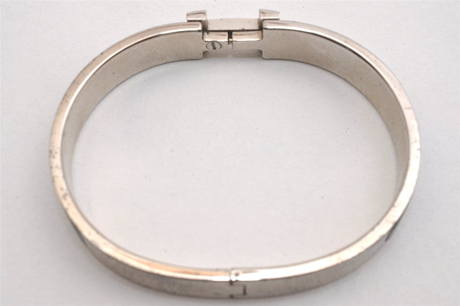 Authentic HERMES Vintage Clic H Bangle Bracelet Silver Black Box 2725I