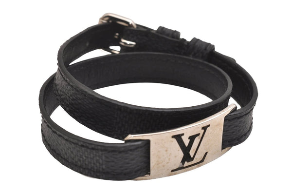 Authentic Louis Vuitton Damier Graphite Bracelet Signit Black M6616E LV 2726I