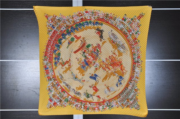 Authentic HERMES Pleats Scarf "CIRQUE MOLIER" Silk Yellow 2729F