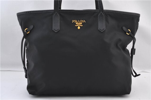 Authentic PRADA Vintage Nylon Tessuto Leather Shoulder Tote Bag Black 2730F