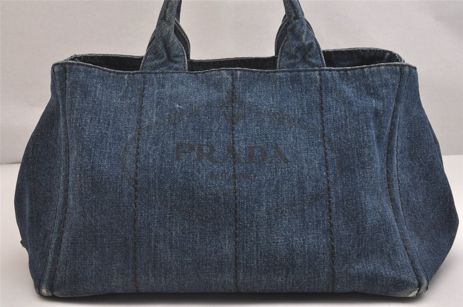 Authentic PRADA DENIM Vintage Canapa M 2Way Shoulder Hand Bag B2642B Blue 2730I