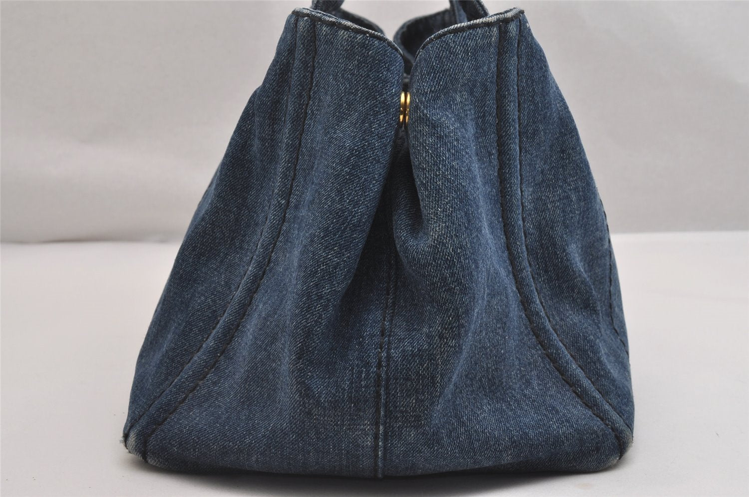 Authentic PRADA DENIM Vintage Canapa M 2Way Shoulder Hand Bag B2642B Blue 2730I