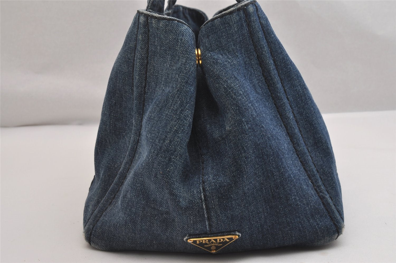 Authentic PRADA DENIM Vintage Canapa M 2Way Shoulder Hand Bag B2642B Blue 2730I