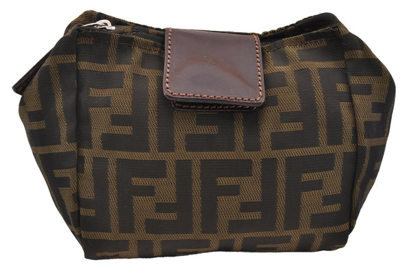 Authentic FENDI Zucca Vintage Pouch Purse Nylon Leather Brown Black 2732I