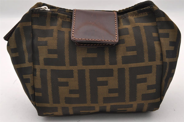 Authentic FENDI Zucca Vintage Pouch Purse Nylon Leather Brown Black 2732I