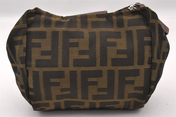 Authentic FENDI Zucca Vintage Pouch Purse Nylon Leather Brown Black 2732I