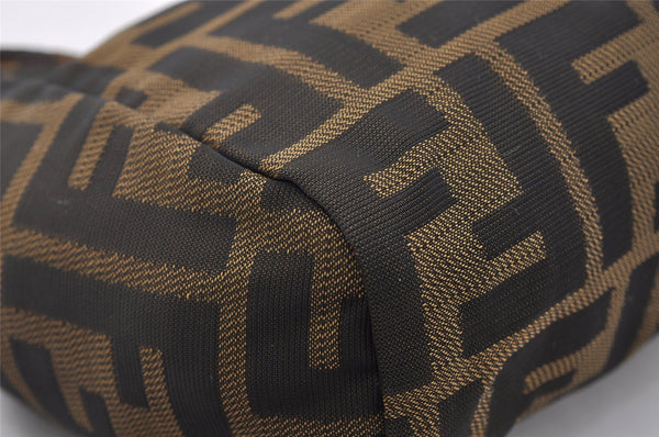 Authentic FENDI Zucca Vintage Pouch Purse Nylon Leather Brown Black 2732I
