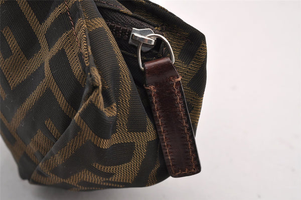 Authentic FENDI Zucca Vintage Pouch Purse Nylon Leather Brown Black 2732I