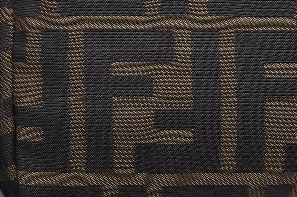 Authentic FENDI Zucca Vintage Pouch Purse Nylon Leather Brown Black 2732I