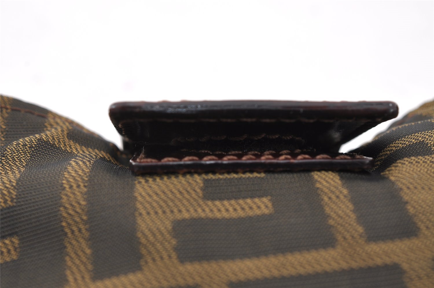 Authentic FENDI Zucca Vintage Pouch Purse Nylon Leather Brown Black 2732I