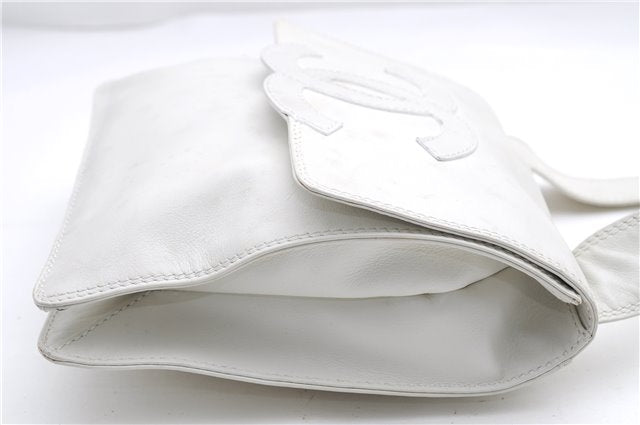 Authentic CHANEL Calf Skin CoCo Mark Shoulder Cross Body Bag Purse White 2735E