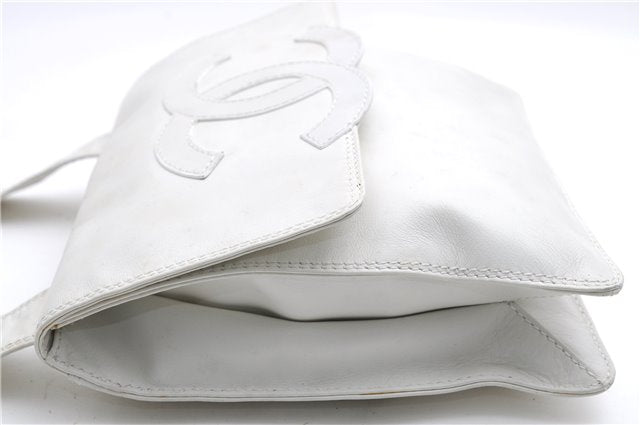 Authentic CHANEL Calf Skin CoCo Mark Shoulder Cross Body Bag Purse White 2735E