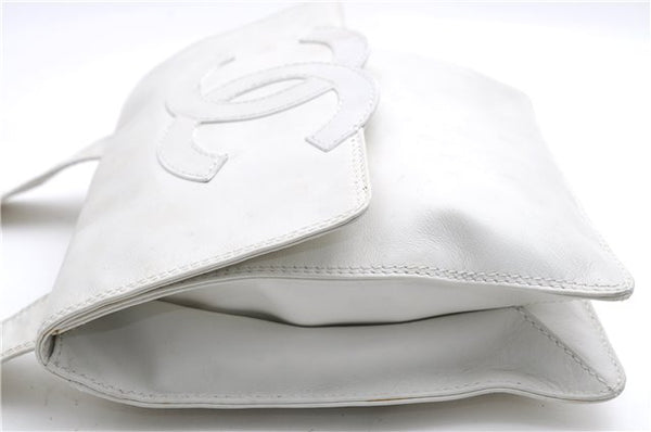 Authentic CHANEL Calf Skin CoCo Mark Shoulder Cross Body Bag Purse White 2735E