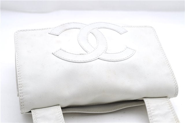 Authentic CHANEL Calf Skin CoCo Mark Shoulder Cross Body Bag Purse White 2735E