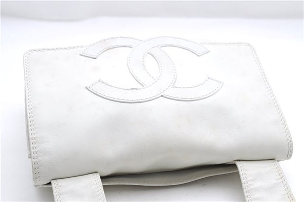Authentic CHANEL Calf Skin CoCo Mark Shoulder Cross Body Bag Purse White 2735E