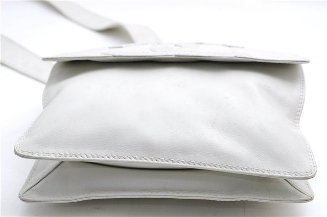 Authentic CHANEL Calf Skin CoCo Mark Shoulder Cross Body Bag Purse White 2735E