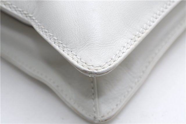 Authentic CHANEL Calf Skin CoCo Mark Shoulder Cross Body Bag Purse White 2735E