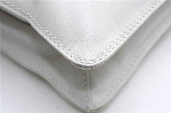 Authentic CHANEL Calf Skin CoCo Mark Shoulder Cross Body Bag Purse White 2735E