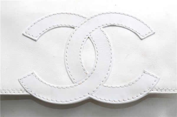 Authentic CHANEL Calf Skin CoCo Mark Shoulder Cross Body Bag Purse White 2735E