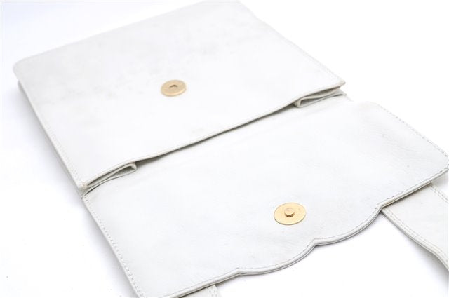Authentic CHANEL Calf Skin CoCo Mark Shoulder Cross Body Bag Purse White 2735E