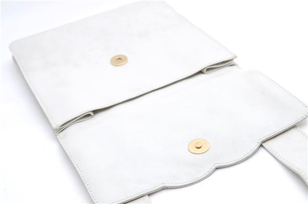 Authentic CHANEL Calf Skin CoCo Mark Shoulder Cross Body Bag Purse White 2735E