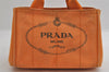 Authentic PRADA Vintage Canapa SS Canvas Hand Tote Bag Purse Orange 2736I