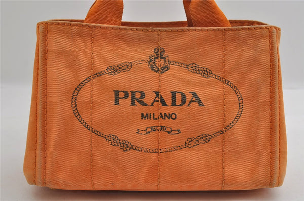 Authentic PRADA Vintage Canapa SS Canvas Hand Tote Bag Purse Orange 2736I