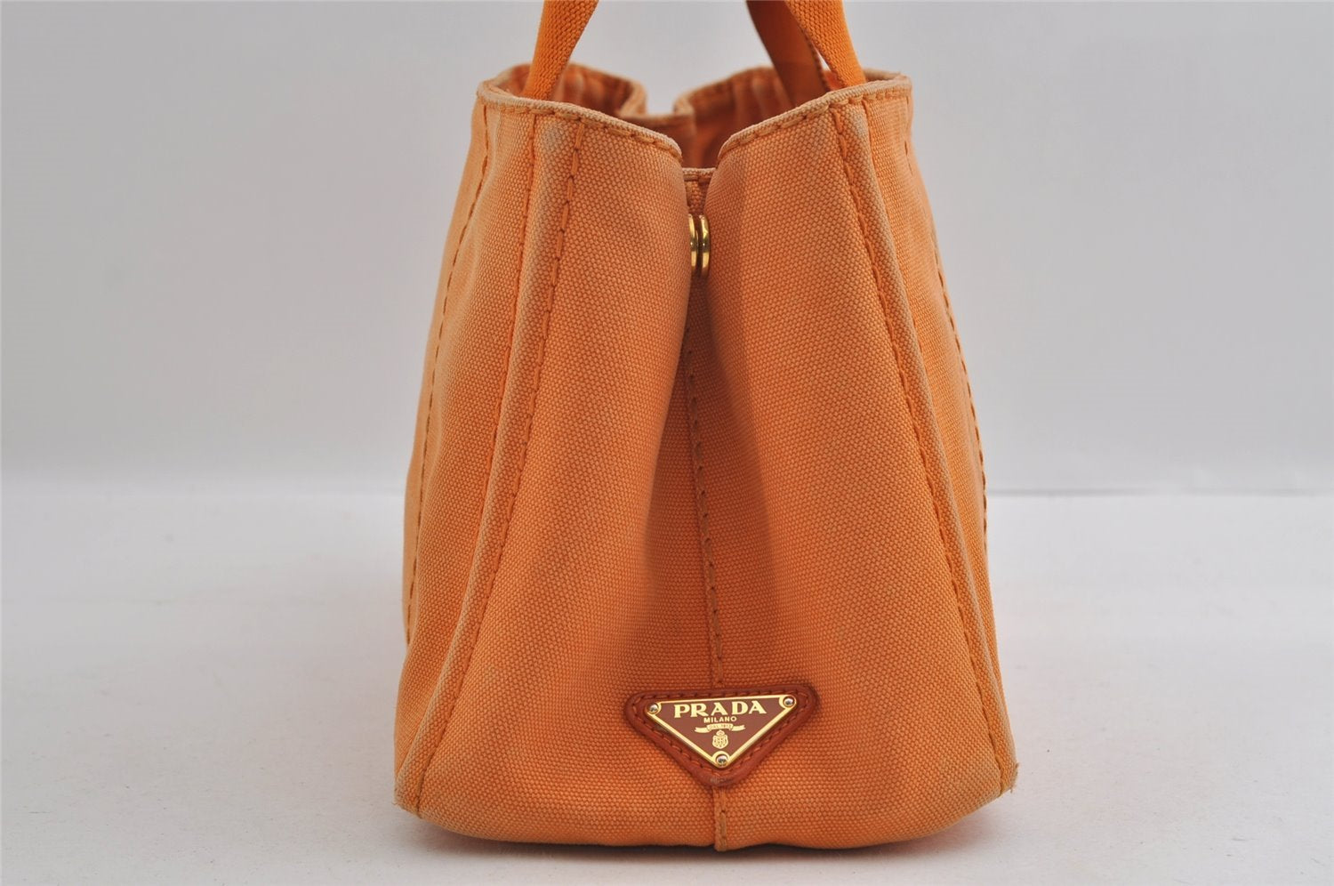 Authentic PRADA Vintage Canapa SS Canvas Hand Tote Bag Purse Orange 2736I