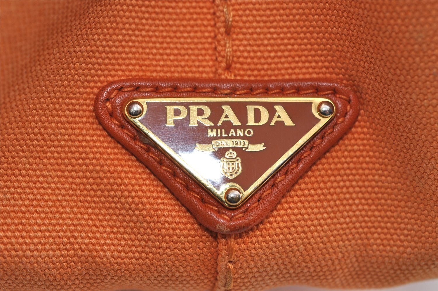 Authentic PRADA Vintage Canapa SS Canvas Hand Tote Bag Purse Orange 2736I