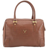 Authentic MARIO VALENTINO V Logo Hand Boston Bag Purse Leather Brown 2737E