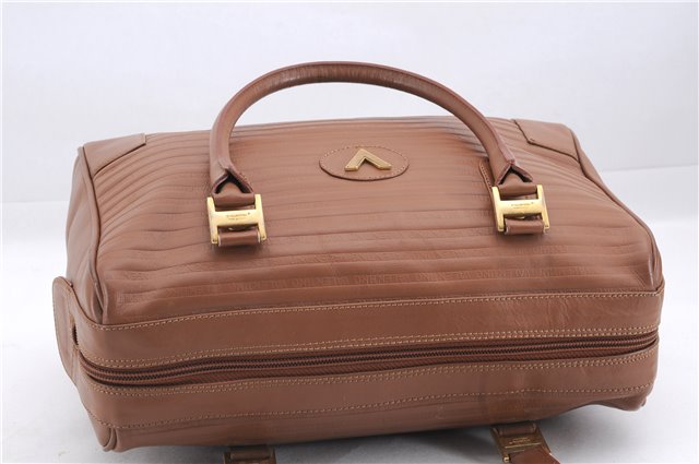 Authentic MARIO VALENTINO V Logo Hand Boston Bag Purse Leather Brown 2737E