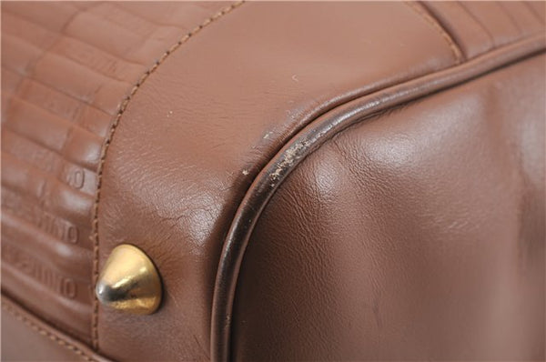 Authentic MARIO VALENTINO V Logo Hand Boston Bag Purse Leather Brown 2737E