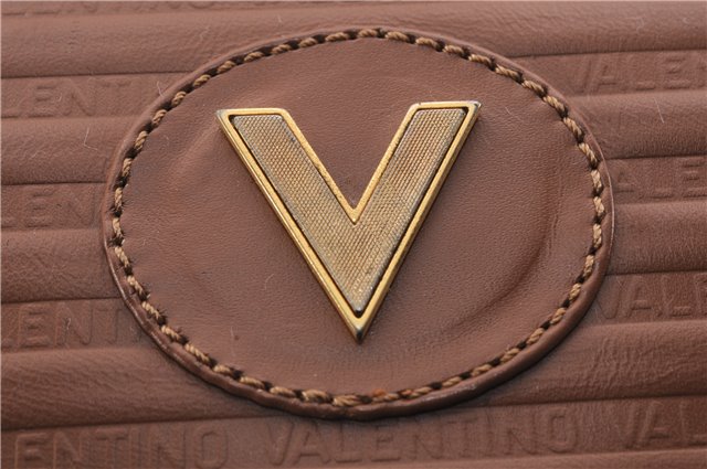 Authentic MARIO VALENTINO V Logo Hand Boston Bag Purse Leather Brown 2737E