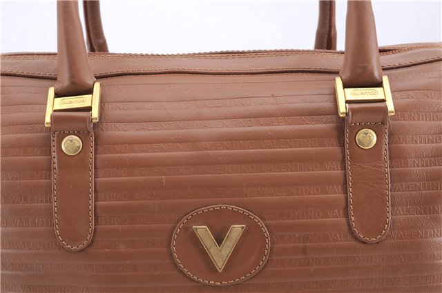 Authentic MARIO VALENTINO V Logo Hand Boston Bag Purse Leather Brown 2737E