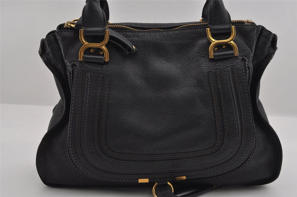 Authentic Chloe Marcie Medium Vintage Shoulder Hand Bag Leather Black 2737I