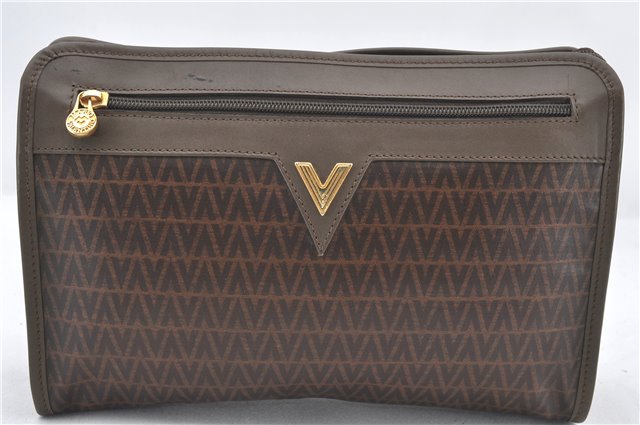 Authentic MARIO VALENTINO V Logo Clutch Hand Bag Purse PVC Leather Brown 2741E