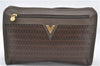 Authentic MARIO VALENTINO V Logo Clutch Hand Bag Purse PVC Leather Brown 2741E