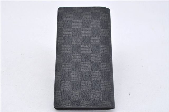 Authentic Louis Vuitton Damier Graphite Portefeuille Brazza N62665 Wallet 2742F