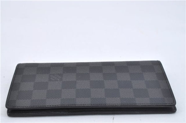 Authentic Louis Vuitton Damier Graphite Portefeuille Brazza N62665 Wallet 2742F